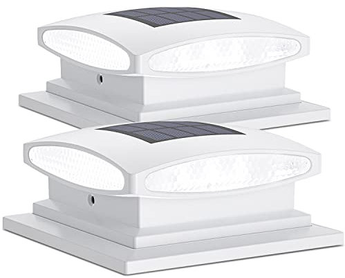 Siedinlar Solar Post Cap Lights Outdoor, 2 Modes 24 LED Solar Powered Fence Deck Light for 4x4 5x5 6x6 Posts Garden Patio Decoration Warm White & Cool White, White (2 Pack)