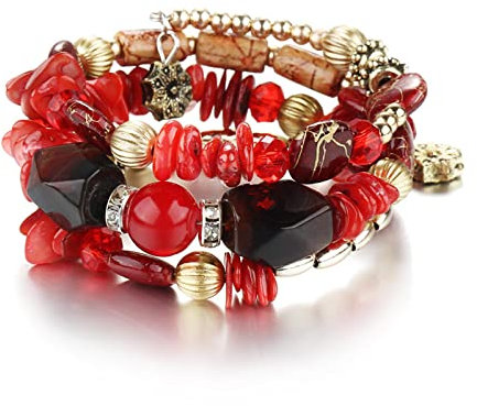 Kicomvi Boho-Armband, mehrschichtig, unregelmäßig, Achat, handgefertigt, mehrfarbig, Kristall, Türkis, Wickelarmbänder für Damen, Mädchen, Yoga-Schmuck, Kristall, Kristall, Kristall, Kristall