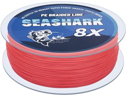 Seashark Geflochtene Angelschnur, verblasst nicht, 8 Stränge, superstarke PE-Angelschnur (rot, 6,8 kg, 0,16 mm-100 m)