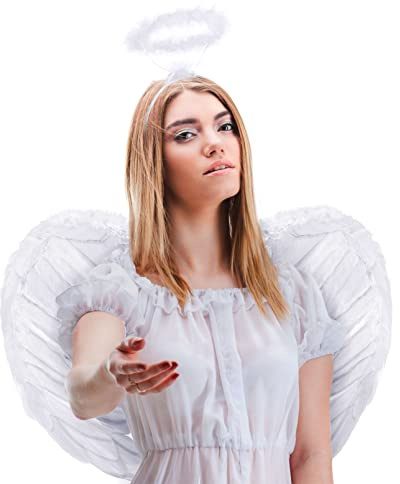 Conjunto con alas de ángel + diadema de ángel | alas de ángel | diadema | alas de ángel | cupido | alas de plumas | Niño Jesús como accesorio para señoras disfraz Halloween | carnaval | fiesta temática