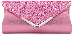 CORIOS Kvällsväska för kvinnor med paljetter liten kuvertväska med kedja ceremoniväska bling axelväska brudväska elegant messenger-väska för cocktailparty bal ceremoni, Rosenröd, L, Elegant