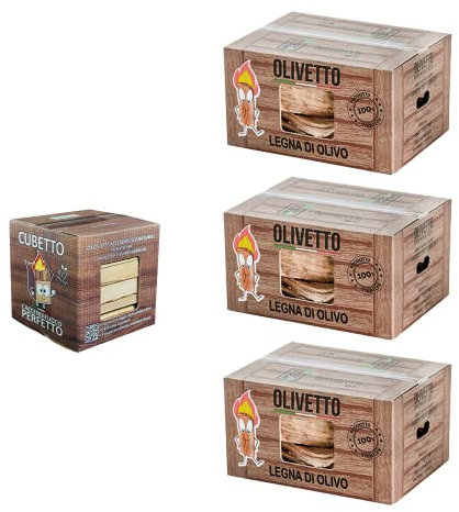 Legna da ardere di olivo + Legnetti accendifuoco (Olivetto + Cubetto) (3+1)