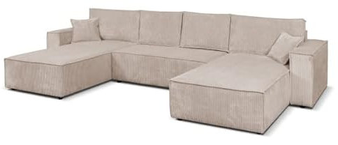 Margaret Hadas24 Ecksofa U Form Ecksofa Passio, 366x190cm, Schlaffunktion Bettkasten, 5 Sitzer Bettzeugablage Big Sofa Sofa XXL Sofagarnitur Couch Schlafcouch Sofa Wohnzimmersofa, Cappucino