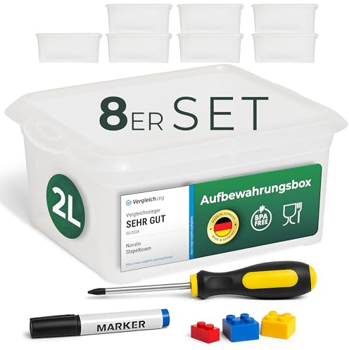 Novaliv 8x Aufbewahrungsboxen mit Deckel klein 2 L transparente Nestbar stapelbare Plastikboxen mit Clipverschluss Kunststoff BPA-frei 20x16,5x9 cm