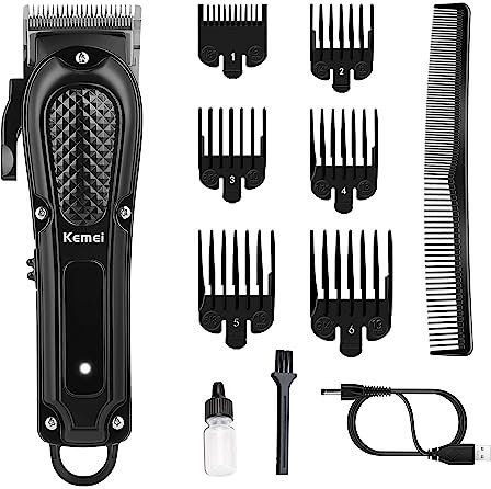 KEMEI Cortapelos para hombres, cortadora de barbero profesional para cortar el cabello, sin cable y con cable, recortadora de barba recargable