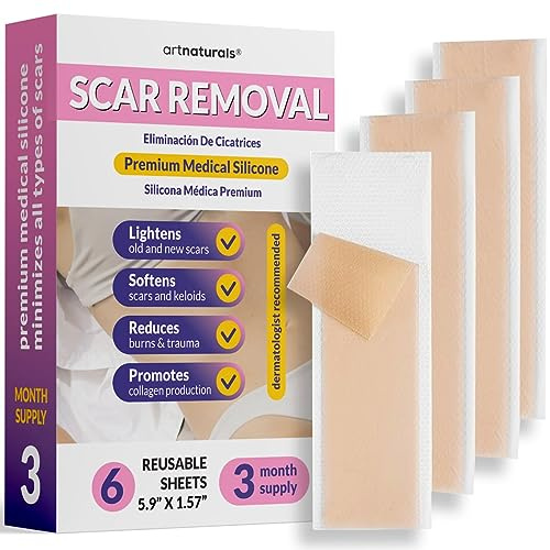 Artnaturals Lot de 6 feuilles de cicatrices en silicone (4 x 15 cm) réutilisables et efficaces pour cicatrices chirurgicales, chéloïdes cicatrisantes, césariennes, abdominale