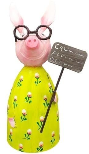 KUHEIGA Zaunhocker Schwein grün Höhe: 20cm, Metall Zaunfiguren, Zauntiere Pfostenhocker