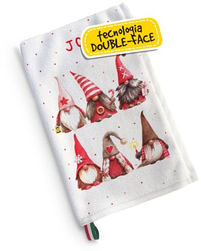 Canovaccio da Cucina Natalizio, Strofinaccio in Cotone Spugna e Microfibra Assorbente, Idee Regalo Natale Utili per la Casa, Personalizzato Con Illustrazione Originale Joy con Elfi