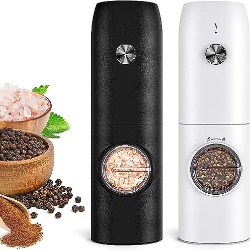 Salz und Pfeffermühlen Elektrische Set/Elektrische Gewürzmühle-Einstellbarer Grobheit Grinder,Einhandbedienung Salz und Pfefferstreuer für BBQ Restaurant Küche(2 Pieces), (2 Pack) (2 Pack)