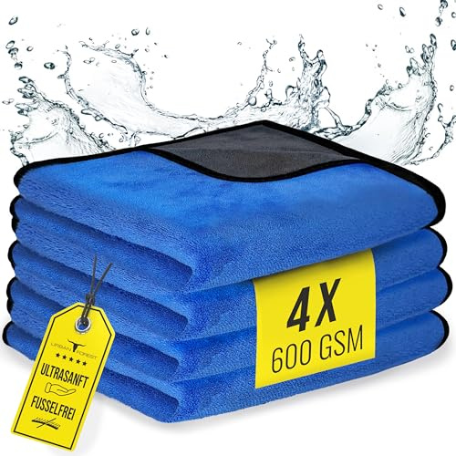 URBAN FOREST Mikrofasertücher Auto, Blau, 40x40, 4er Set | Premium Poliertuch & Trockentuch für professionelle Lackpflege & Außenpflege