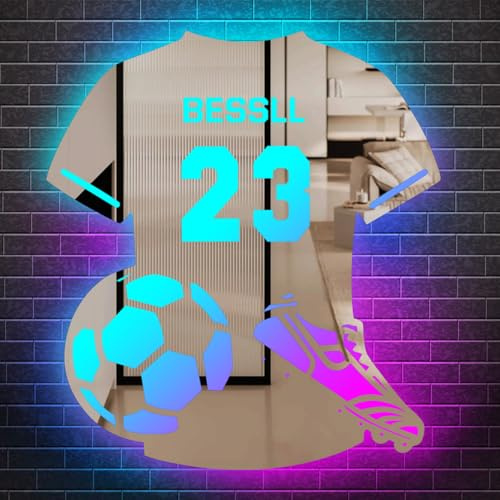 ASD Jewerly Personalisierte LED Fußball Jersey Spiegel Lampe, benutzerdefinierte Name Fußball Jersey geführte Spiegel Licht für Wand, Neon Zeichen, Geburtstagsgeschenk für lieben Sohn