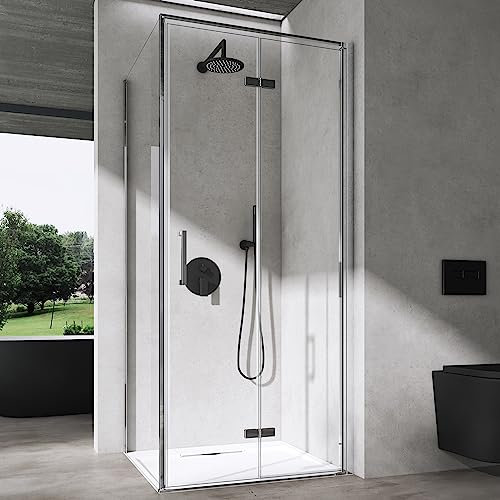 doporro Eck-Duschkabine 70x90x195cm Eckdusche Chrom Duschabtrennung mit Falttür ESG-Sicherheitsglas Klarglas mit Nano-Beschichtung Ravenna37