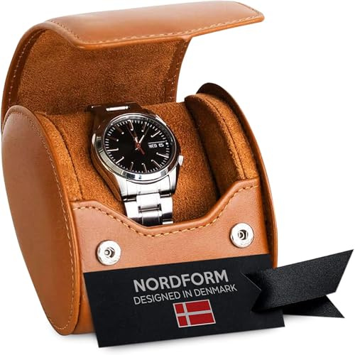 Nordform Grail Uhrenrolle - Leder Uhrenetui für 1 Uhr - Premium Uhrenaufbewahrungsrolle für Männer - Reise-Uhrenbox mit gepolstertem Schutz - Uhren-Organizer für Schmuck und Smartwatches (Cognac)
