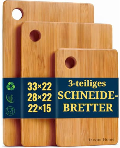 Luxus-Home Tagliere in legno (set da 3) – 3 taglieri in bambù extra spessi – 33 x 22 cm / 28 x 22 cm / 22 x 15 cm – Il perfetto tagliere in legno per cucina, pane e tagliere