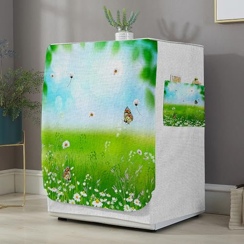Highdi Housse de Protection pour Machine à Laver, Chargement Frontal Housse La Poussière avec Ouverture Frontale pour Linge Domestique (Capacité S 6~7.5KG,Impression Marguerite 5)