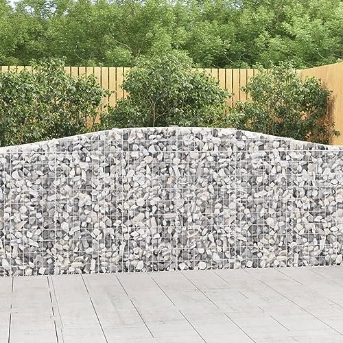 Bulliing Gabionen mit Hochbogen 7 STK. 400x30x100/120cm Verzinktes Eisen Gabionen SäUle Zaun Garten Drahtkorb Garten Gabionen Zaun