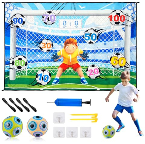 Kids Football Ball Game Set - Indoor Outdoor Football Game Toys with Flannel Mini Goal and Inflatable Balls, Outside Soccer Toys for 3+ Years Old Toddlers Kids Boys Girls Present