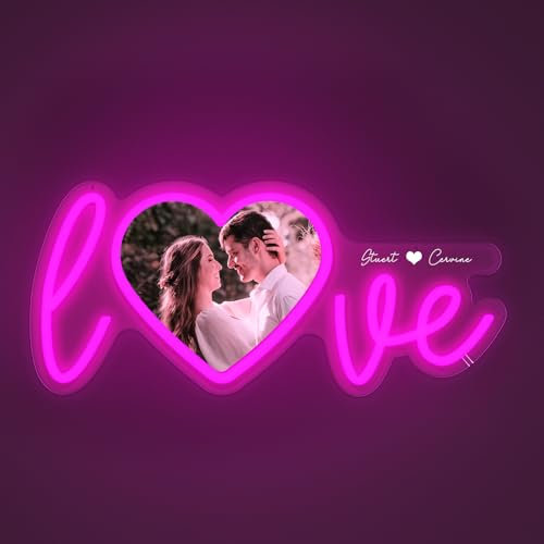 Personalisierte LED-Leuchtschilder, Neonschild USB betrieben mit dimmbarem Schalter Benutzerdefinierte LED-Neonlichtschild mit Foto für Wanddekoration Bar Schlafzimmer Hochzeit Party