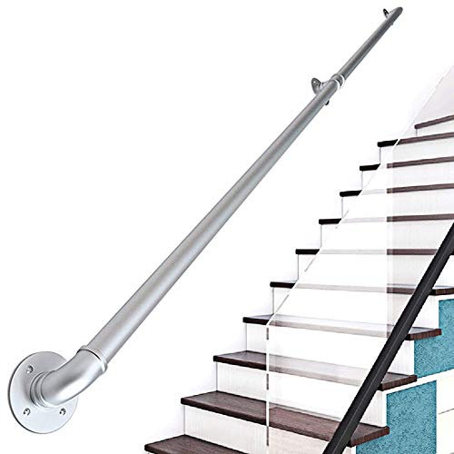 TONZN Treppengeländer-Handlauf - Komplettset, Treppenhandlauf aus industriellem Schmiedeeisenrohr mit Wandhalterung (Farbe: Bronze, S (Silber 8 Fuß)