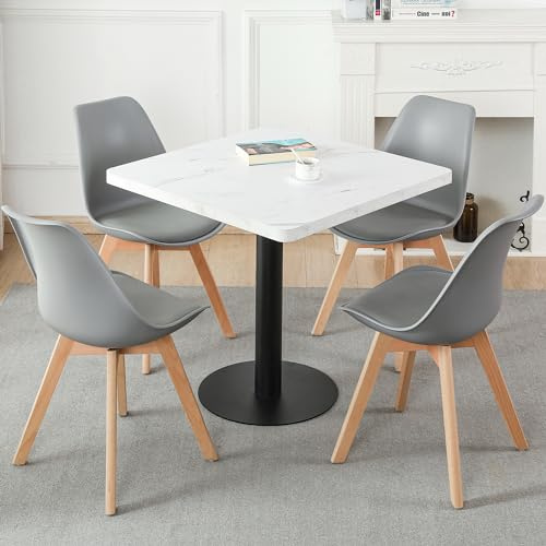 Mingone Esstisch 80x80cm Küchentisch Klein mit Marmor Tischplatte Weiß | für 4 Personen, Quadratischer Holz Tisch, Esszimmertisch mit Metallbein, Für Wohnzimmer Balkon Esszimmer