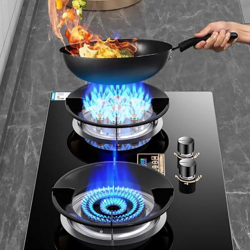 Portable Cuisiniere Gaz - Verre Trempé Cuisiniere, Cuisinières À Gaz Doubles De Table Et Encastrées Avec Rappel Anti-brûlure Et Synchronisation Indépendante Intelligente Bilatérale(NG(Left 4.2kw/Right