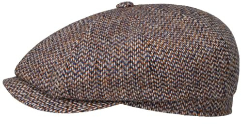 Stetson Hatteras Harris Tweed Freestyle Flatcap Schirmmütze Ballonmütze Herren - Made in The EU mit Schirm, Futter Winter Herbst-Winter - L (58-59 cm) blau-orange