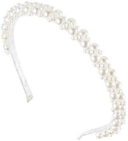 Hochzeits-Stirnbänder für Braut, Perlen-Stirnbänder für Frauen und Mädchen, weiße Kunstperlen, Stirnband, niedliches ausgefallenes Perlen-Stirnband, Braut-Haarreifen, Zubehör für Teenager, Mädchen