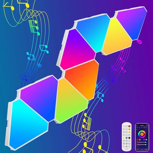 LED Gaming Wandleuchte, RGB Smart LED Panel 8 Stücke Dreiecke RGBIC Panel Gaming Deko Wand Licht-Music Sync Decoration Wall Lighting Gamer Room Deko Modular Lampe für Gaming Setup Live Stream