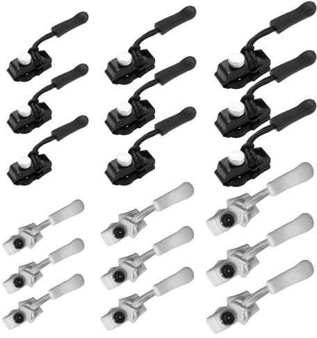 18 Piezas Tirador de Cremallera Extraíble,Zipper Repair Kit,Universal Instantáneo de Cierre de Cremallera,3 Tamaños Diferentes,Adecuado Para Jeans Carteras Equipaje (Negro,Blanco)
