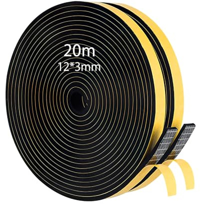 Dichtungsband Selbstklebendes für Türen Fenster, 20m Moosgummi Selbstklebend 12mm(B) x3mm(D) Dichtband Gummidichtung Selbstklebend für Kollision Siegel Schalldämmung
