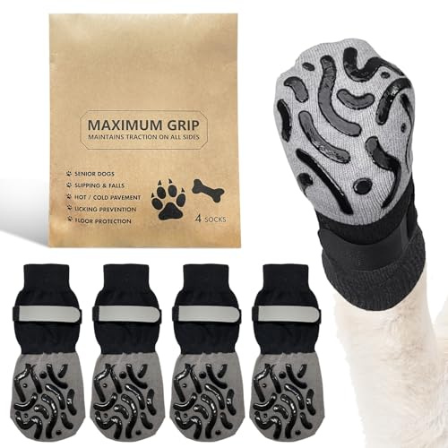 ARWIG Lot de 4 Chaussettes Anti-léchage pour Chiens | Protection Coussinet Adhésif | Textile et Accessoire (Noir, XL)