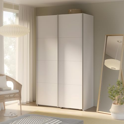 Forte SOPHISTISPACE Kleiderschrank 120, Moderner Schrank mit 2 Schwebetüren, Holzwerkstoff, Weiß, 120,1 cm breit, 210,5 cm hoch, 62,9 cm tief