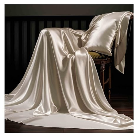 Bettlaken ohne Gummizug Betttuch Haustuch Hochwertige aus Gewaschener Seide Superweiches Seidiges Leintuch Einfarbige Laken(Beige,250x250cm+48x74cm x2)