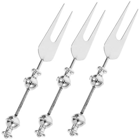 PEPLAYTAL 3 Stück Fruchtgabel picknick besteck für Früchte mit Perlen für Desserts kleine Gabeln aus Edelstahl Obstgabel aus Edelstahl für Zinklegierung Silver