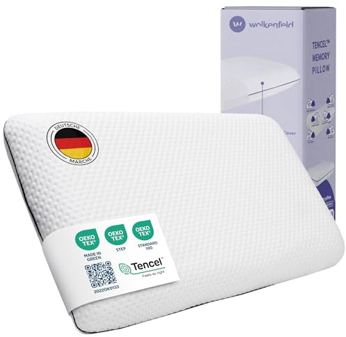 Wolkenfeld Coussin de soutien cervical en mousse à mémoire 60x40x10 – Coussin cervical respirant et confortable – Support optimal pour le cou, le dos et les épaules – Fibre Tencel – Certifié Oeko-TEX