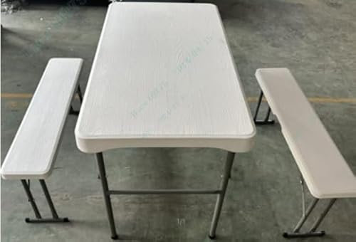 KOMFOTTEU 3-teilige Bierzeltgarnitur klein, Gartengarnitur klappbar mit 2 Bänken, Festzeltgarnitur platzsparend aus Kunststoff, Gartenmöbelset tragbar für Camping, Picknick, Weiß