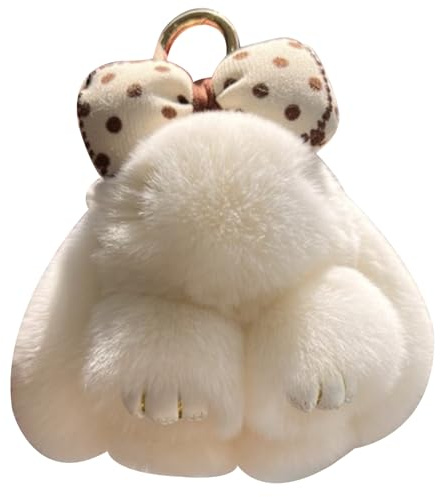 TangDao Plüsch Hase Schlüsselanhänger mit Schleife,Niedliche Plüsch Pompon Schlüsselanhänger für Frauen Mädchen,Taschenanhänger Handtasche Autoschlüssel Dekoration