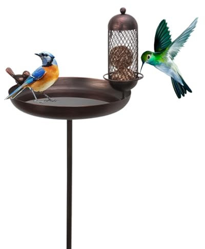 Eoixuqba Gartenvogelbad,Vogelbad Mit Futterschale Auf Stab Den Außenbereich - Stehender Futterplatz Rostfeste Vogeltränkenschale Gartendekoration