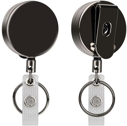 2 Pack Retractable Keychain, Heavy Duty Metal Badge Reel, Badge Holder ID Lanyard Reel with Steel Retractable Cord, Belt Clip and Key Ring, for Name Card Key Chain