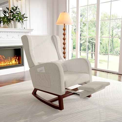 Mecedora JiaOyu con reposapiés retráctil, sillón de relax con cojín lumbar y bolsillos laterales
