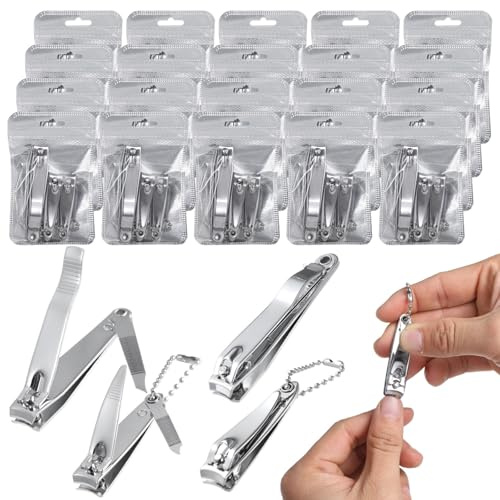 60 Pack Nail Clippers Kit, Comprising 40 Small Clippers and 20 Large Clippers, Plus 20 Pouches, Stainless Steel Fingernail Cutting Tools with Keychain Holes for Both Men and Women