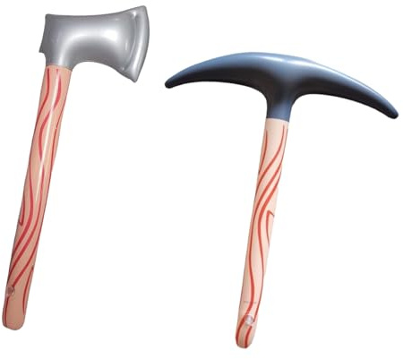 JNAWA 2Pieces Inflatable Toy Pickaxe Axe Creative Toys Role-Playing Props Knight Costume Battle Play Halloween Cosplay Accessory for Children Party Supplies