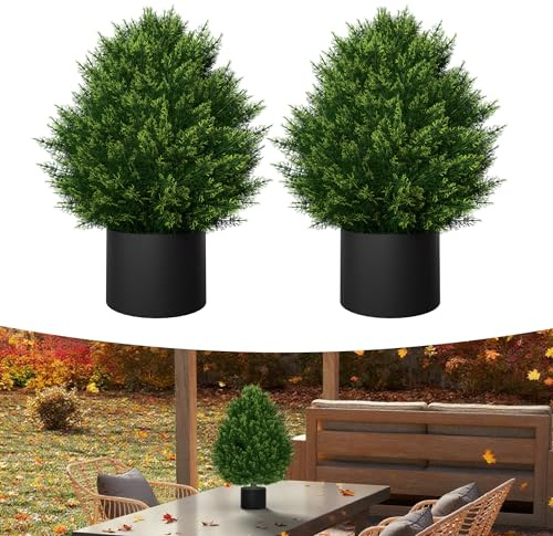 YRHome 2er Künstlicher Buchsbaum 60cm Kleine Zedernbaum Künstliche Pflanzen Zeder Buchsbaum mit Topf Grünpflanzen Zimmerpflanze Dekopflanze UV Geschützt für Schlafzimmer Wohnzimmer Büro Deko