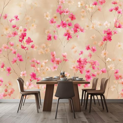 Generico Fotomurale 3D Carta Da Parati Piante Fiori Rosa 250x175 cm Murales Panoramica 3D, Carta Da Parati Fotomurale Arte Moderna per Soggiorno, Camera Letto