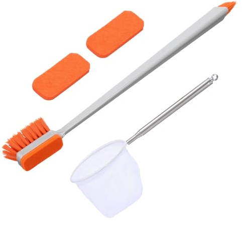 YBEATY 2 Pcs Small Fish Tank Cleaner Brush with Fishing Net Algae Scraper Fish Tank Brush Scrubber Sponge Tool Long Handle for Cleaning Glass Acrylic Aquariums Home Kitchen