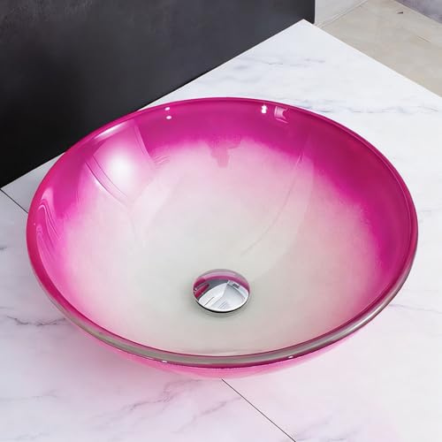 ZYCDP Lavabo Baño Redondo Lavabo Vidrio Templado 420 X 420 X 145mm Sin Agujero Para Grifo Rosa