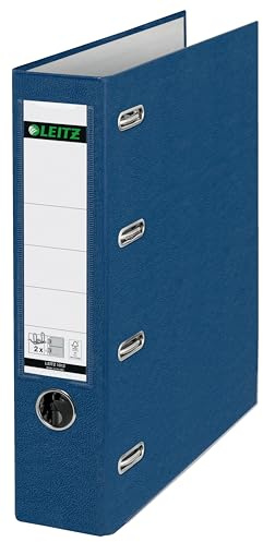 Leitz Plastik-Doppelordner mit zwei Mechaniken A4, Blau, 8,2 cm Rückenbreite, PP-laminierter Einband, 2 x für Format A5 quer, 10120035