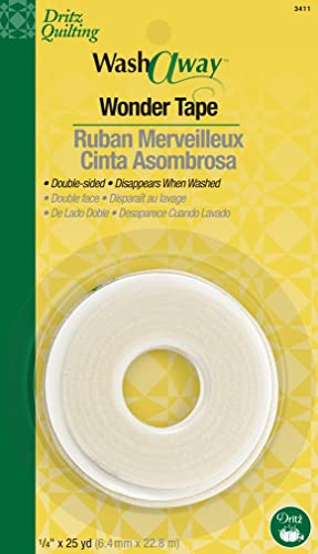 Dritz Wash-A-Way Wonder Tape, Double-Sided, 1/4 x 25-Yards, 1 Roll, White