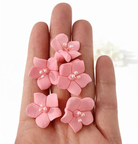 Global Sugar Art Blossom Sugar Cake Flowers Pink with Pearl Stamens, Unwired, 100 Count by Chef Alan Tetreault