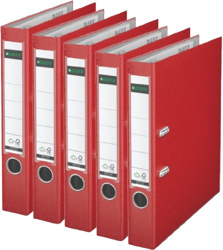 Leitz 10155025 Qualitäts-Ordner Plastik-Cover (A4, 5,2 cm Rückenbreite) rot | 5er Pack